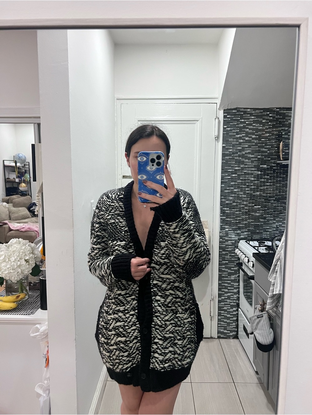 IRO Black & White Marled V-Neck chunky Cardigan